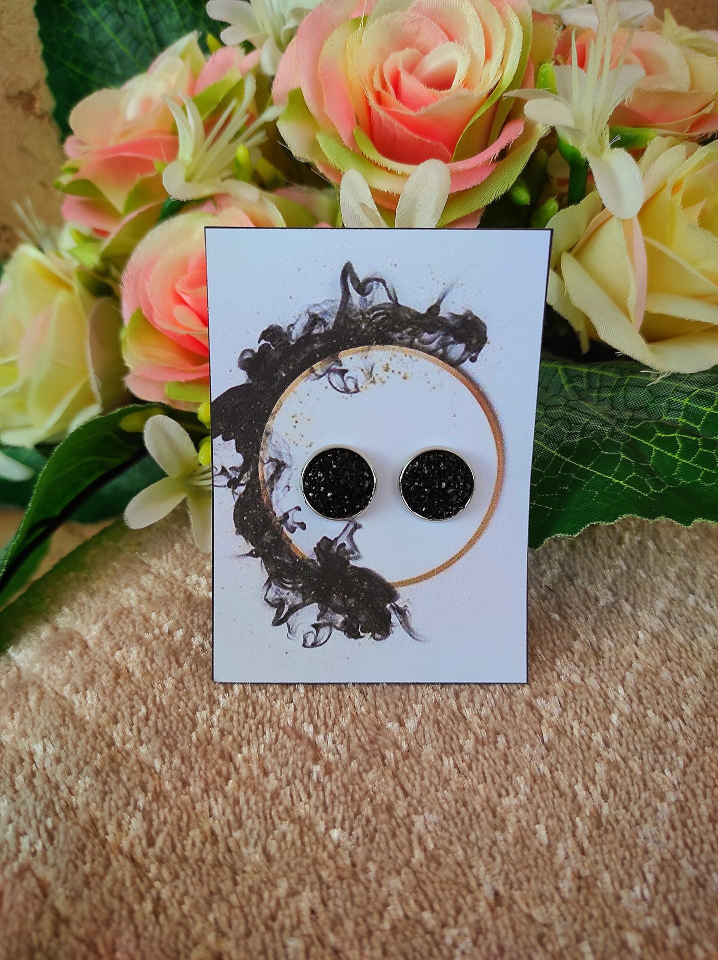 Fekete köves druzy fülbevaló